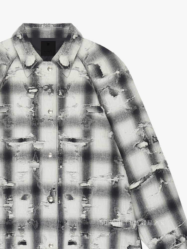 破洞效果超大绗缝外套式衬衫