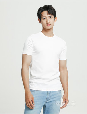 Calvin Klein 男士圆领纯棉金线字母刺绣修身短袖T恤J320992