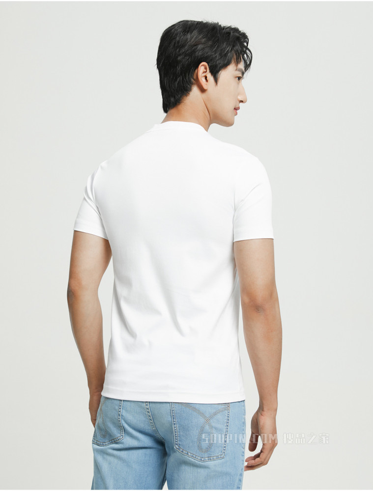 Calvin Klein 男士圆领纯棉金线字母刺绣修身短袖T恤J320992