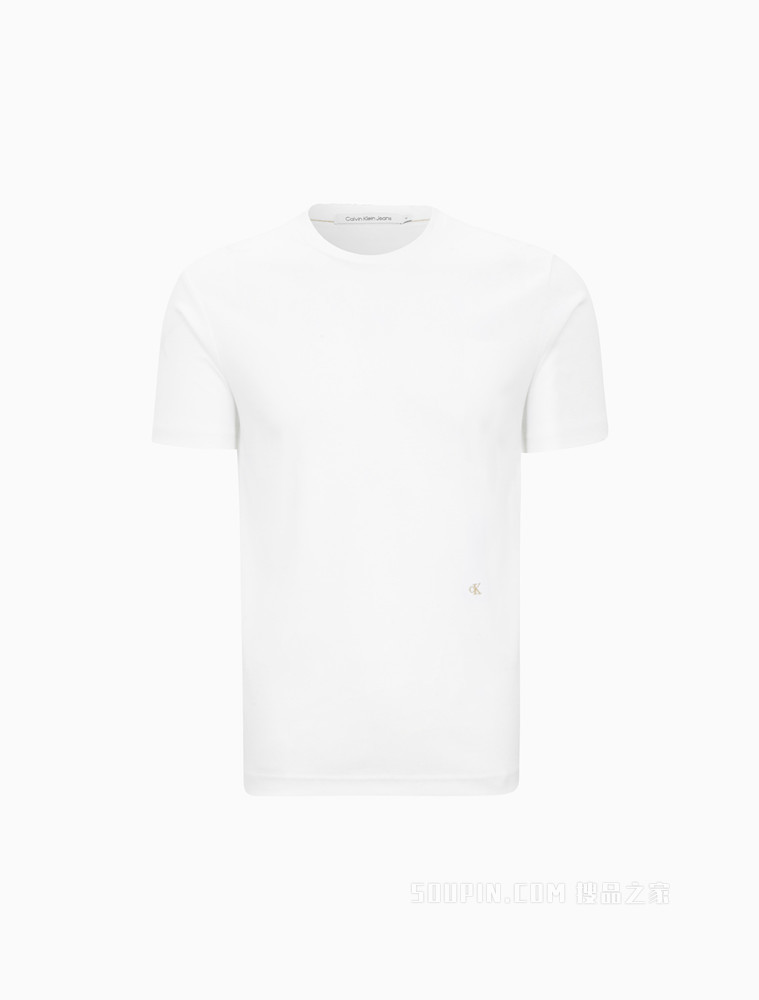 Calvin Klein 男士圆领纯棉金线字母刺绣修身短袖T恤J320992