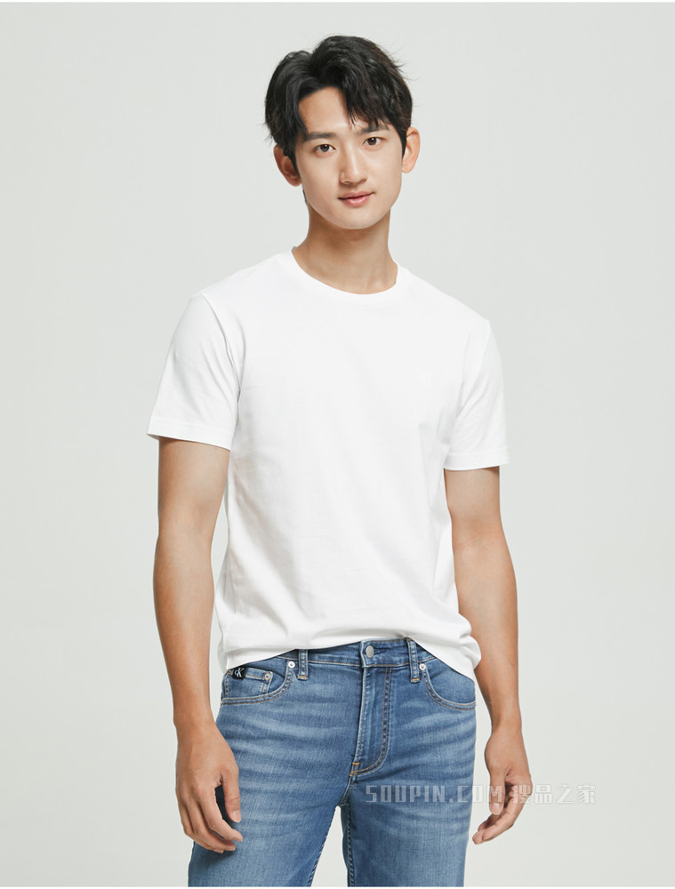 Calvin Klein 男士圆领纯棉同大身色刺绣短袖T恤J320986