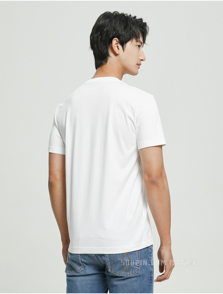 Calvin Klein 男士圆领纯棉同大身色刺绣短袖T恤J320986