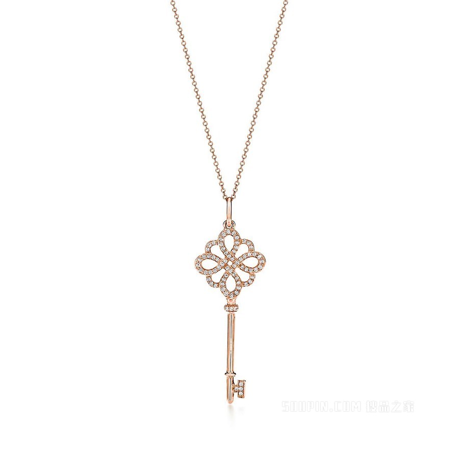 Tiffany Keys 18K 玫瑰金镶钻蝴蝶结式钥匙。