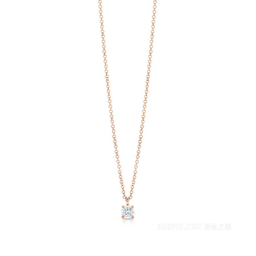 Tiffany Soleste 18K 玫瑰金镶嵌单钻项链。