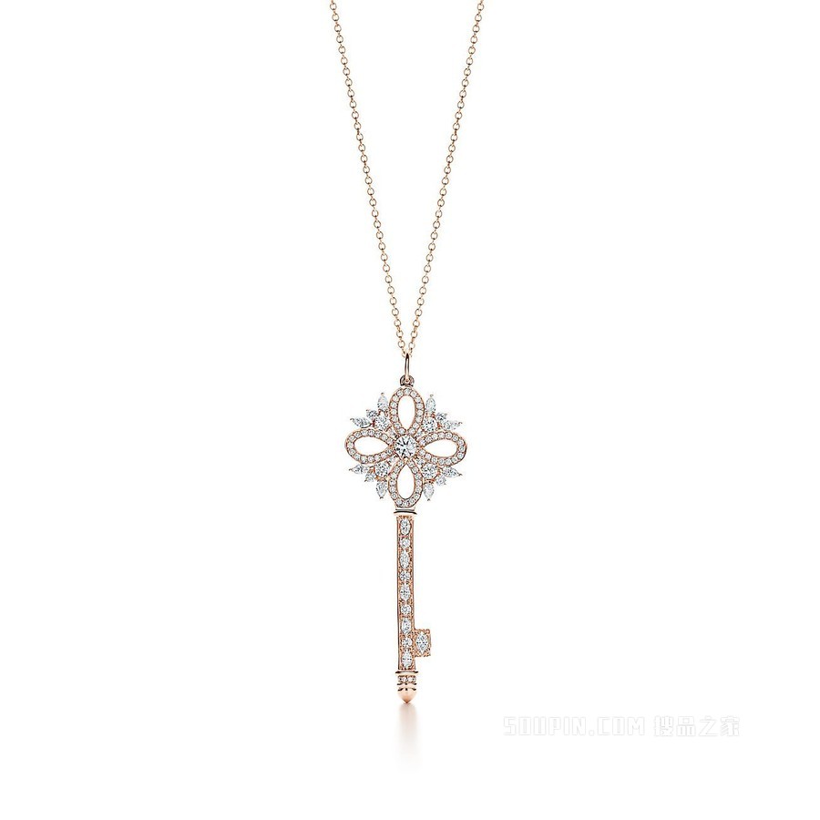 Tiffany Keys 系列 Tiffany Victoria™ 玫瑰金镶钻钥匙吊坠，中号。