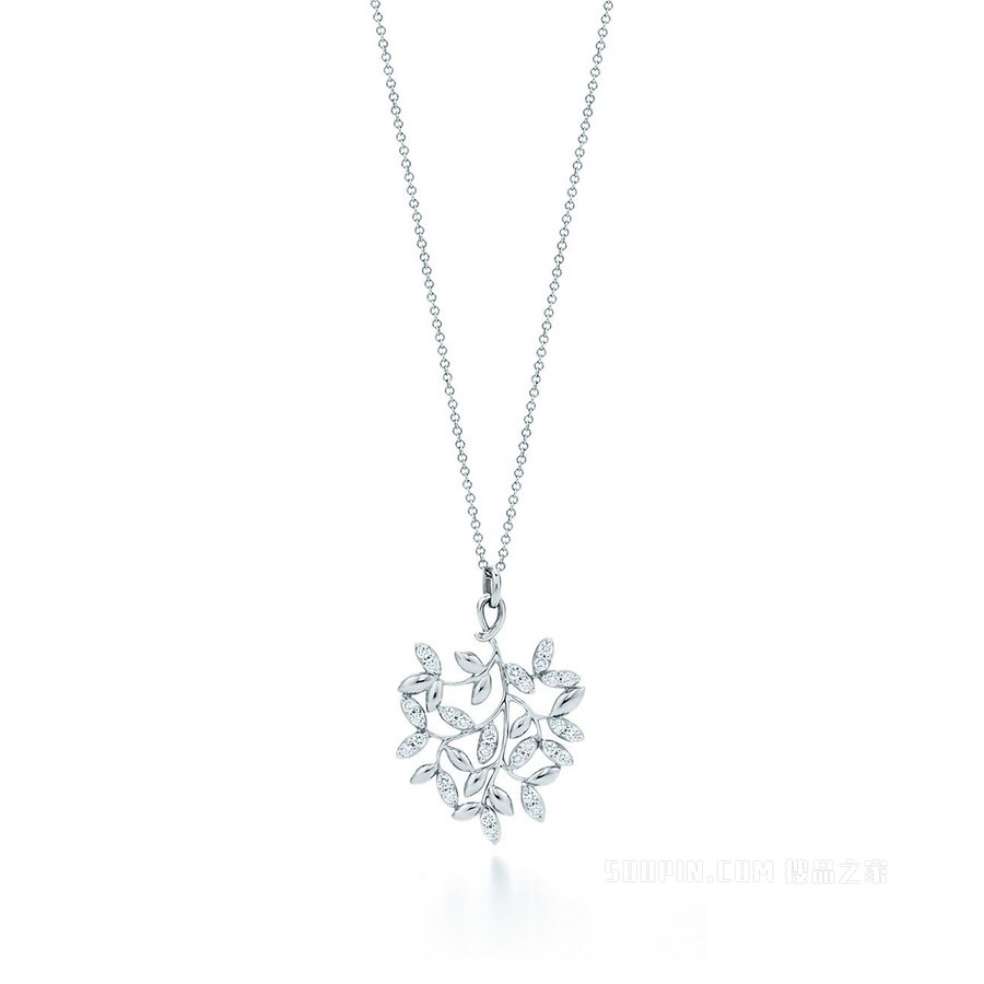 Paloma Picasso® 系列 18K 白金镶钻 Olive Leaf 项链。