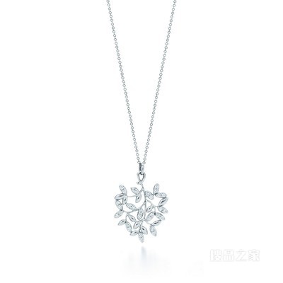 Paloma Picasso® 系列 18K 白金镶钻 Olive Leaf 项链。