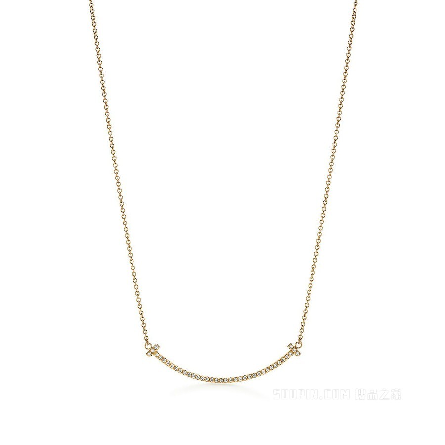 Tiffany T 系列 18K 黄金镶钻 Smile 项链，小号