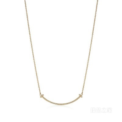 Tiffany T 系列 18K 黄金镶钻 Smile 项链，小号