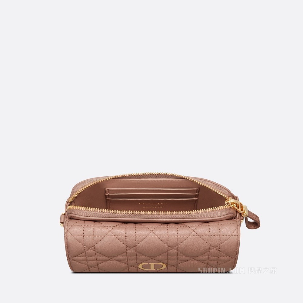 Dior Caro 手拿包 绯红色柔软牛皮革藤格纹搭配链条