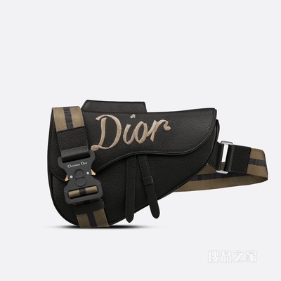 马鞍包 黑色粒面牛皮革“Dior”丝带状标志