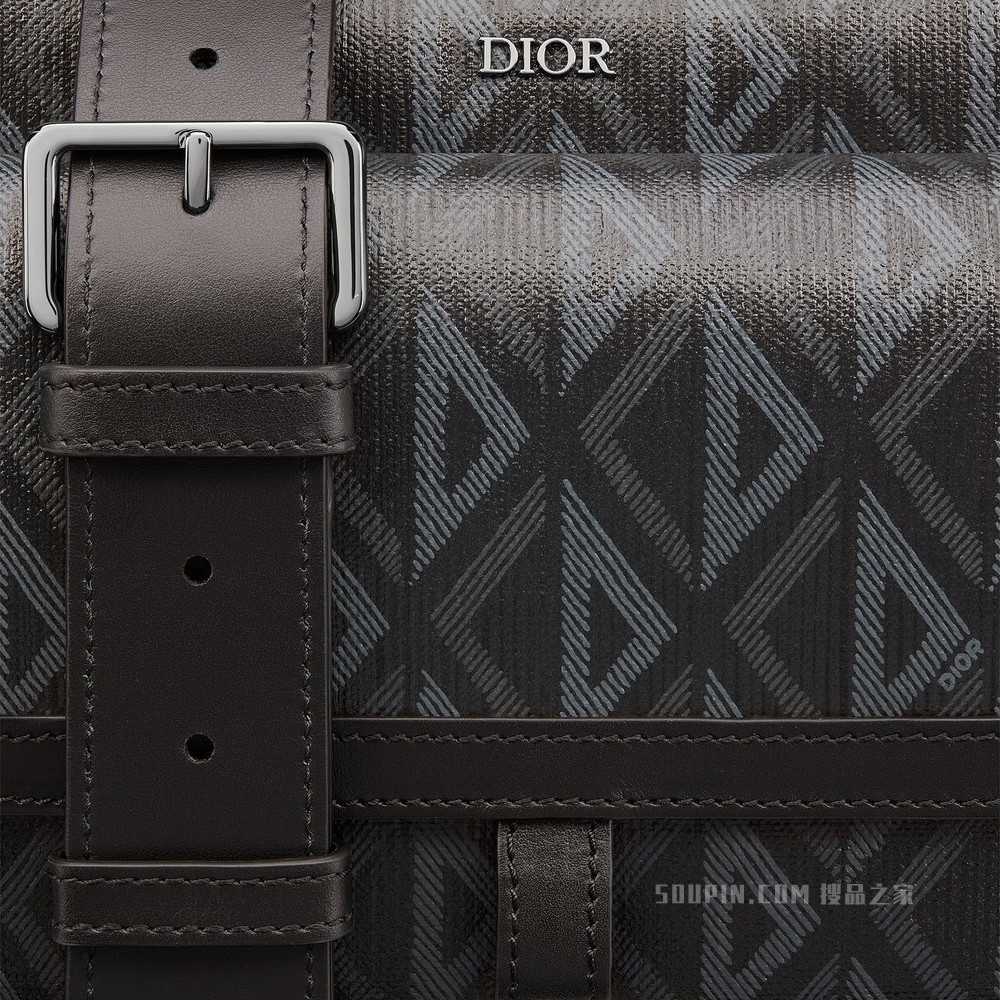 Dior Hit The Road 信使包 黑色帆布和光滑牛皮革 CD Diamond 图案