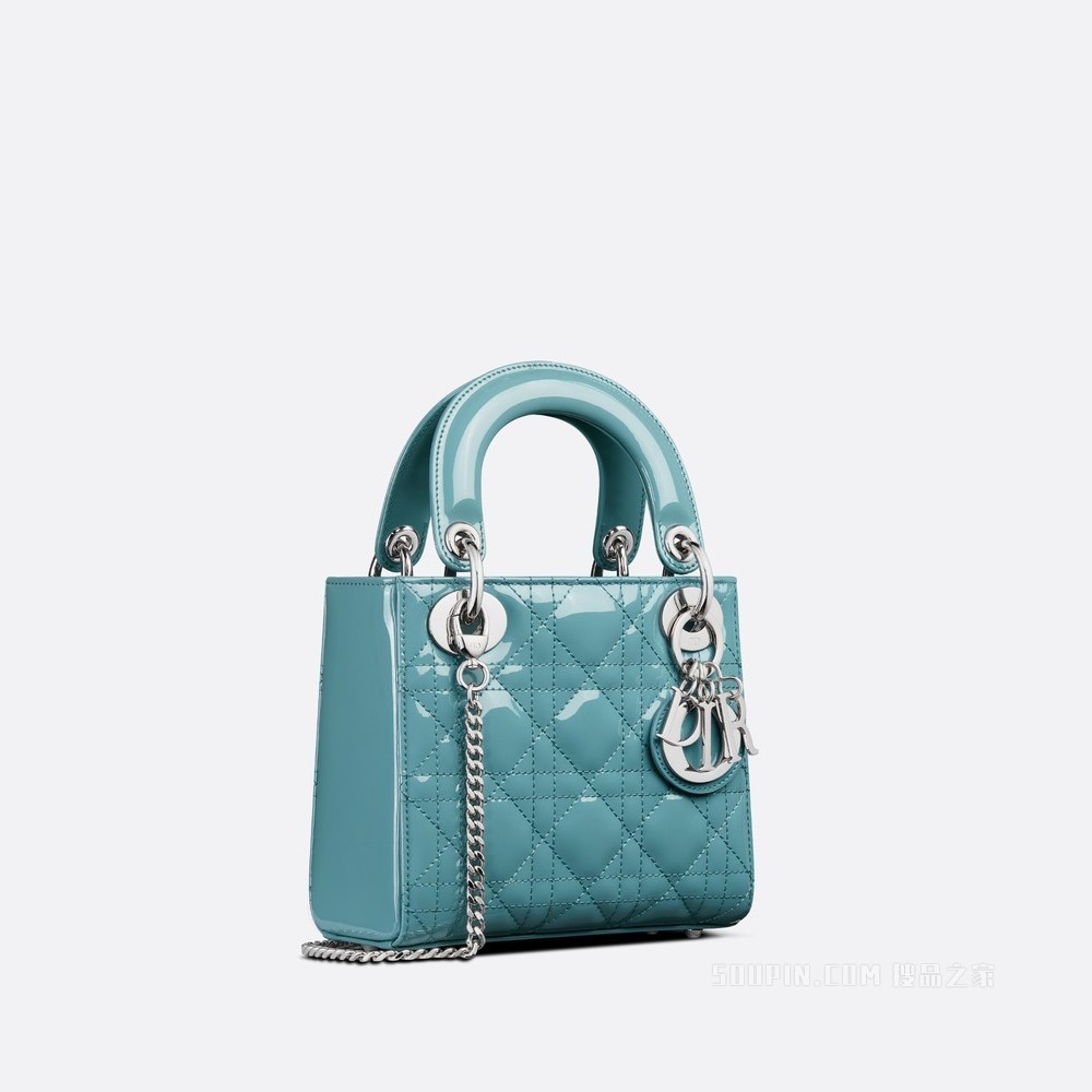 迷你 Lady Dior 手袋 天蓝色漆皮牛皮革藤格纹