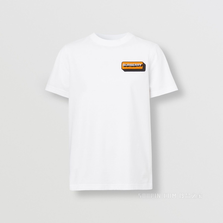 徽标嵌花棉质 T 恤衫 (白色) - 女士