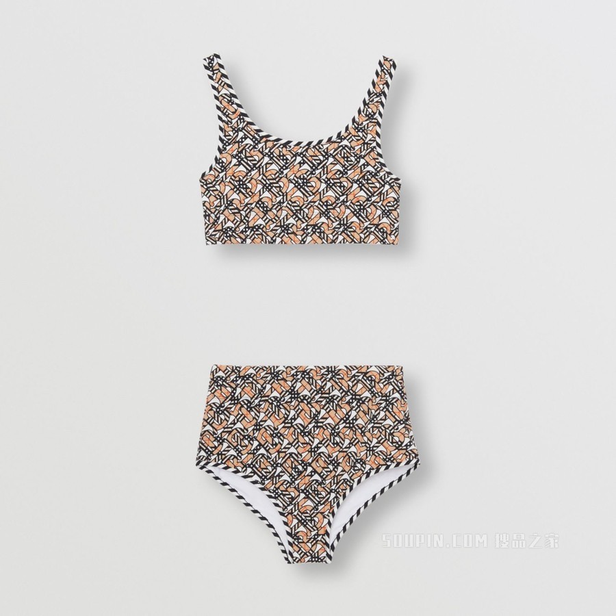 专属标识印花弹力尼龙比基尼 (白色) - 女士