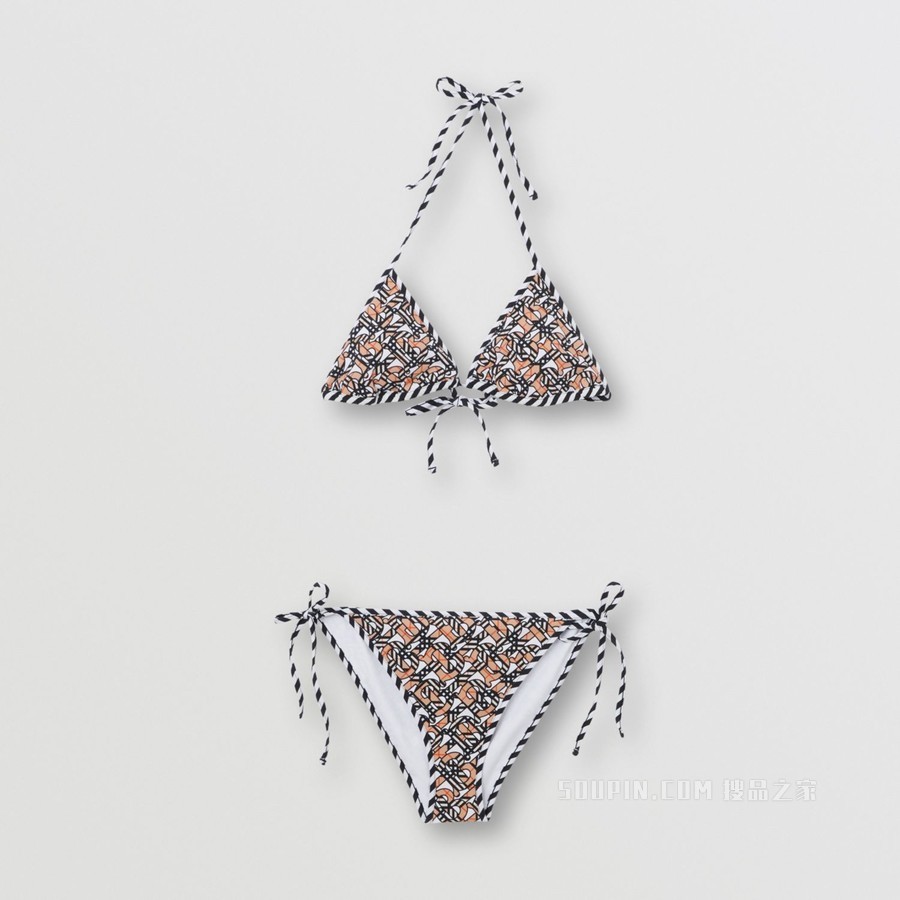 专属标识印花弹力尼龙三角比基尼 (白色) - 女士