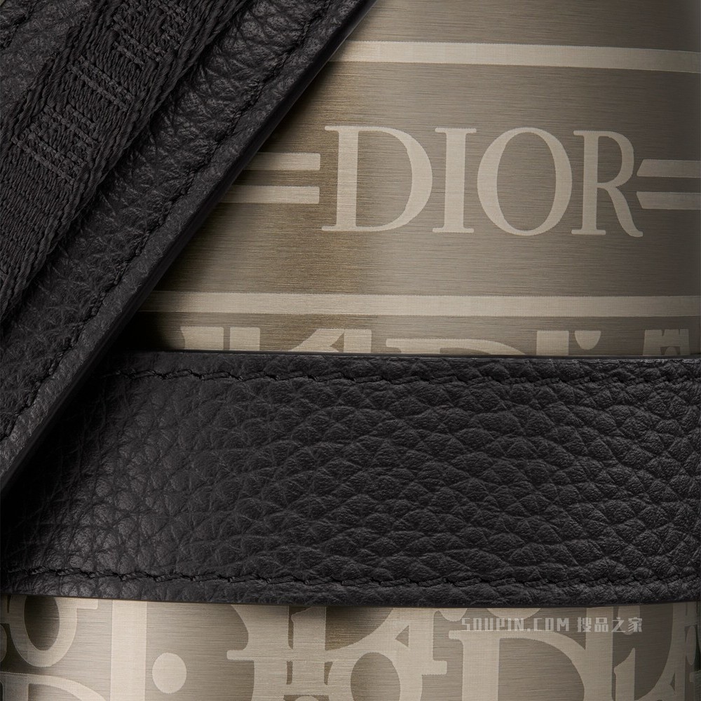Dior Aqua 水瓶和瓶托搭配肩带和手机套 米色和黑色 Oblique 印花面料、黑色粒面牛皮革和不锈钢搭配肩带和手机套