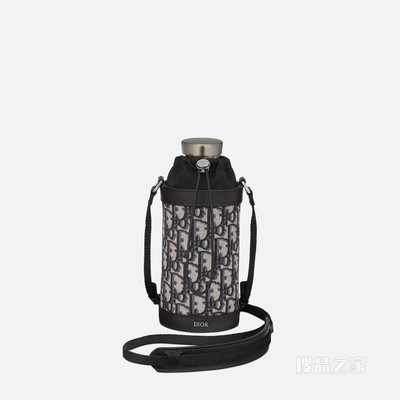 Dior Aqua 水瓶和瓶托 米色和黑色 Oblique 印花面料和不锈钢 Dior Oblique 图案搭配肩带
