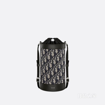 Dior Aqua 保温瓶托 米色和黑色 Oblique 印花搭配肩带