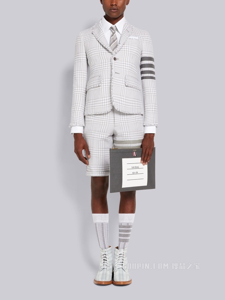 四条纹花呢高袖笼夹克