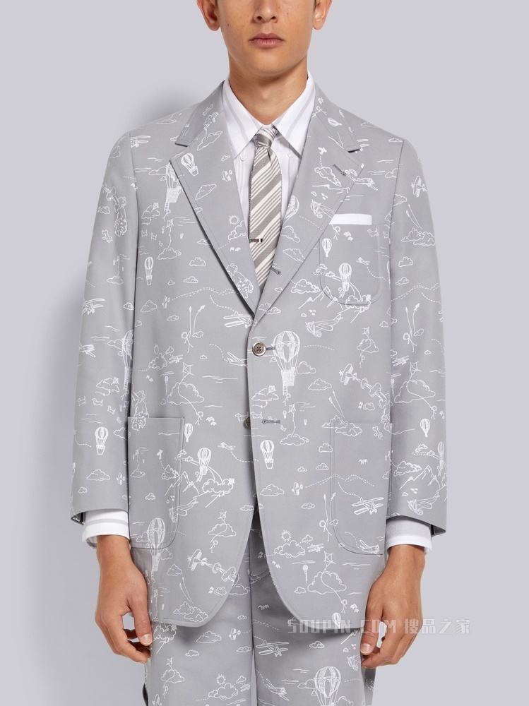 印花帆布宽松贴袋夹克