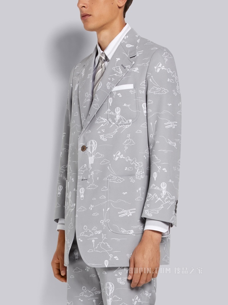 印花帆布宽松贴袋夹克