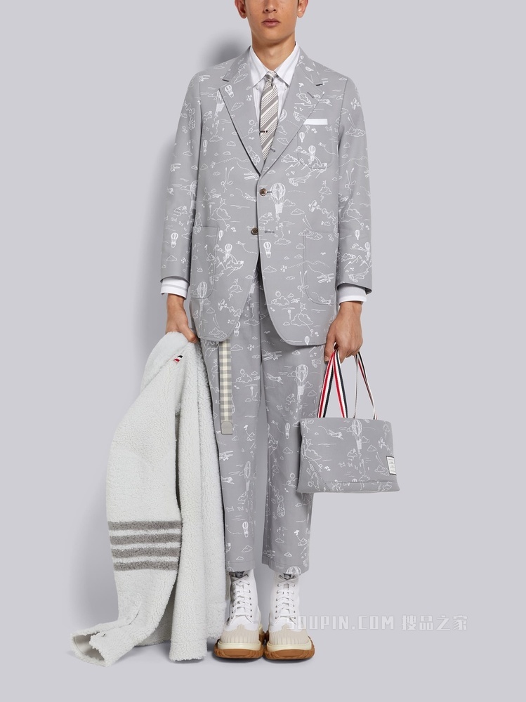 印花帆布宽松贴袋夹克