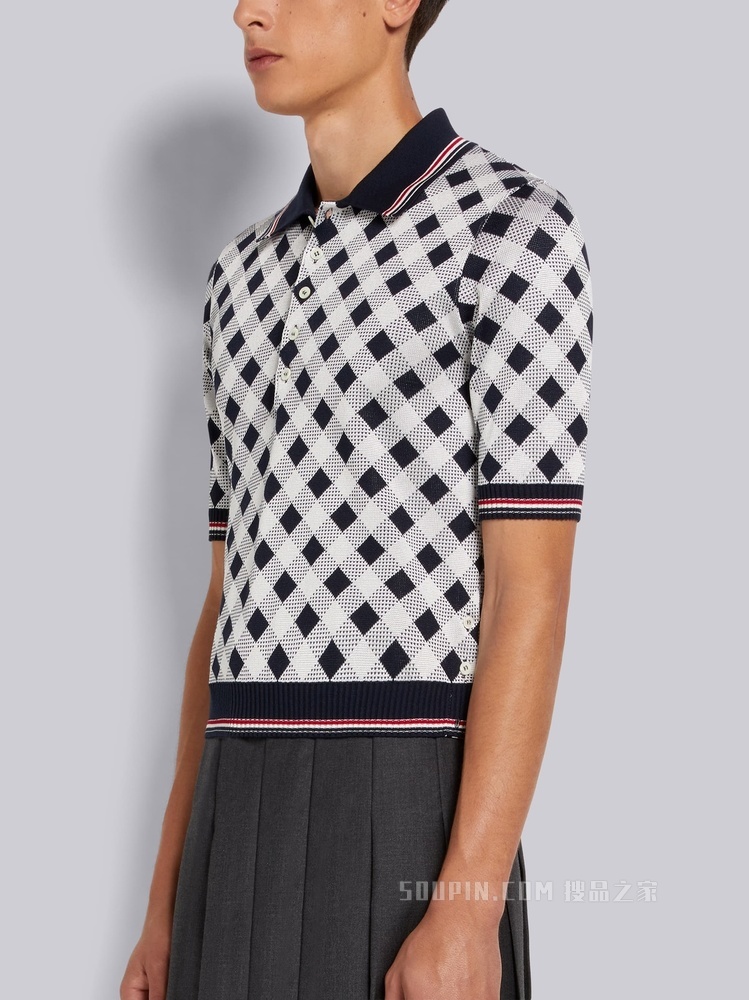 格纹丝绵 POLO 衫