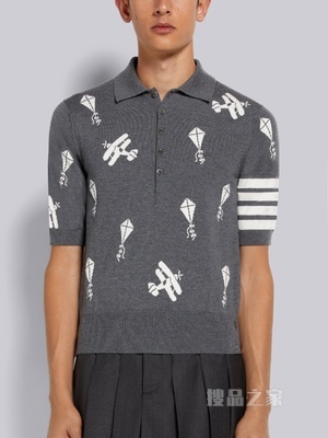 四条纹刺绣羊毛 POLO 衫