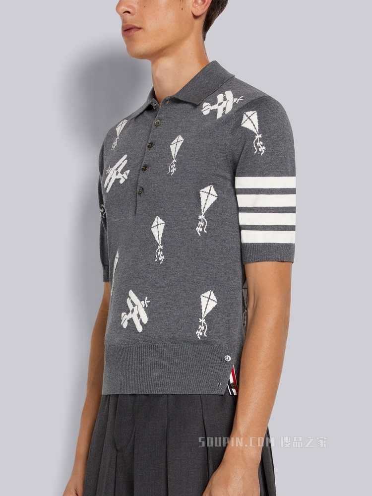 四条纹刺绣羊毛 POLO 衫