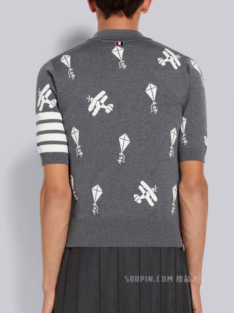 四条纹刺绣羊毛 POLO 衫