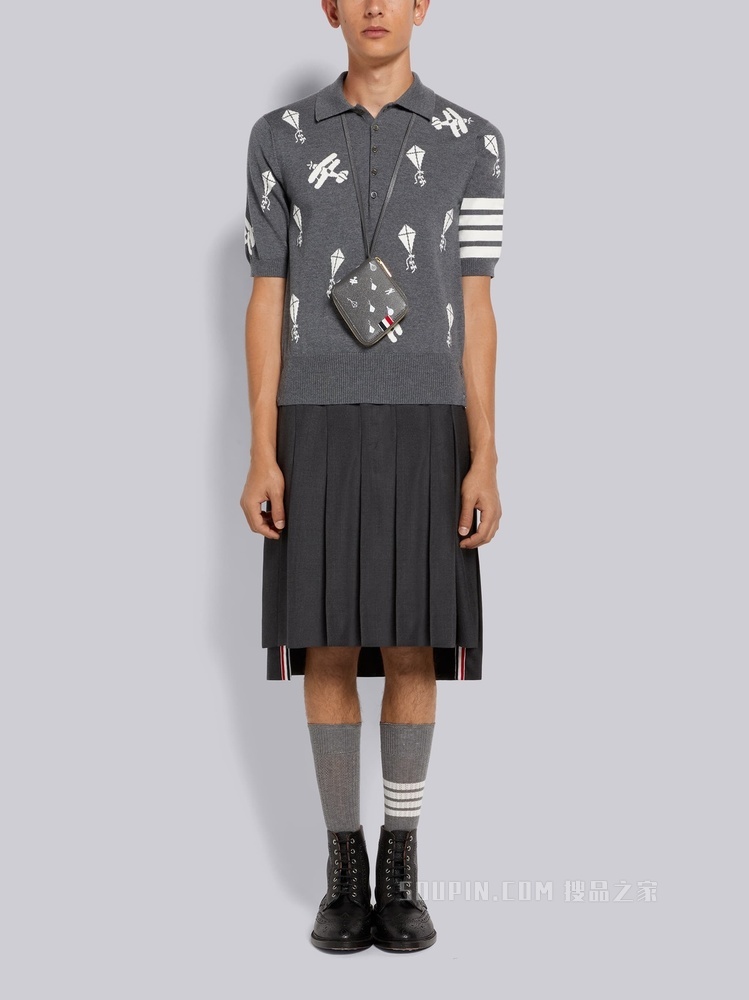 四条纹刺绣羊毛 POLO 衫