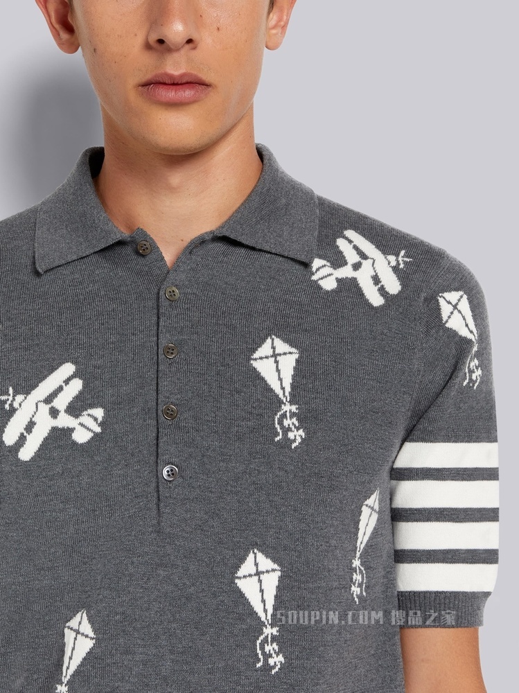 四条纹刺绣羊毛 POLO 衫