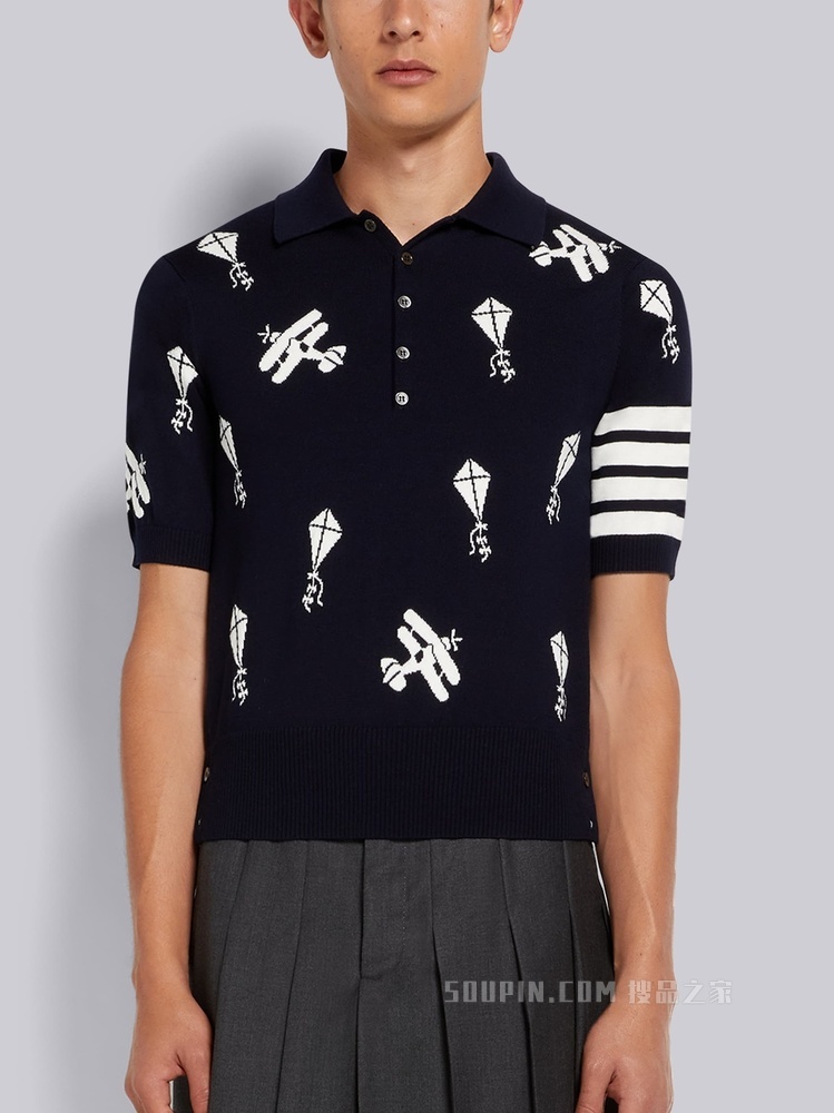 四条纹刺绣羊毛 POLO 衫