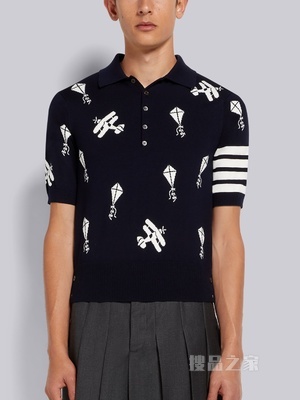 四条纹刺绣羊毛 POLO 衫