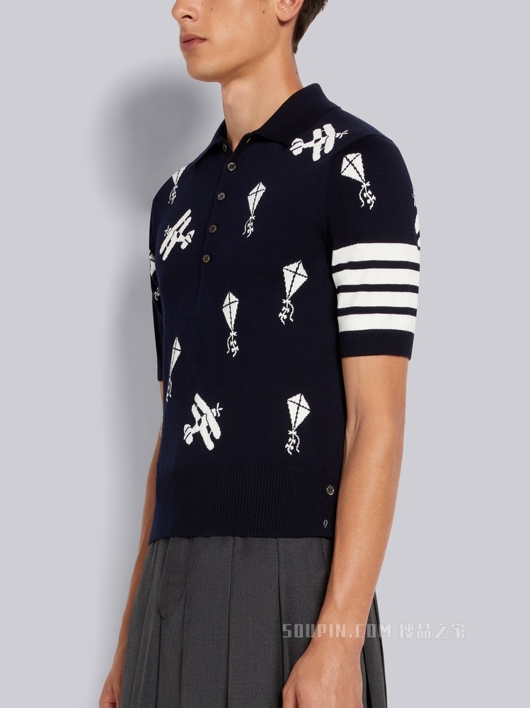 四条纹刺绣羊毛 POLO 衫