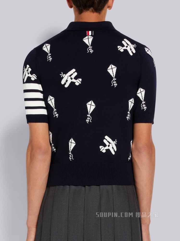 四条纹刺绣羊毛 POLO 衫