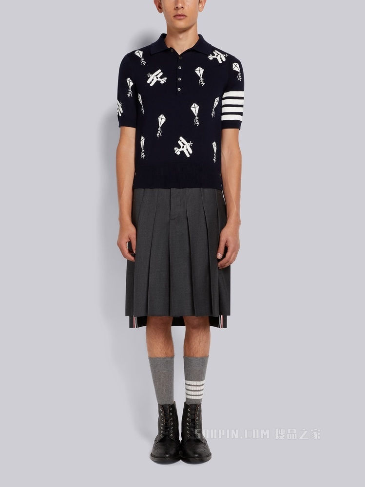 四条纹刺绣羊毛 POLO 衫