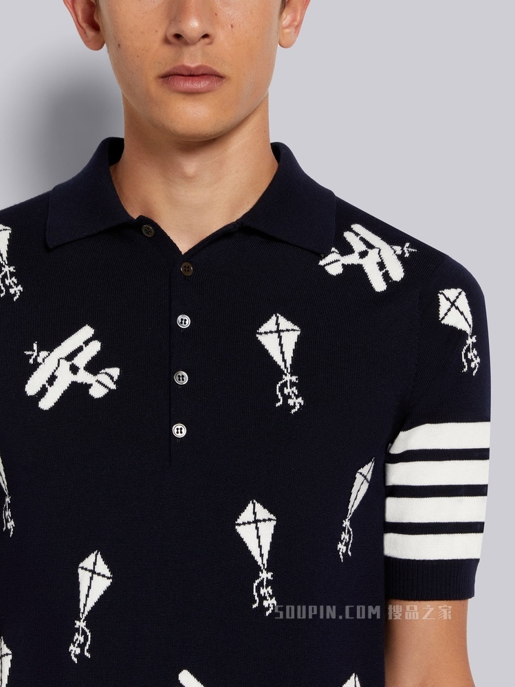 四条纹刺绣羊毛 POLO 衫