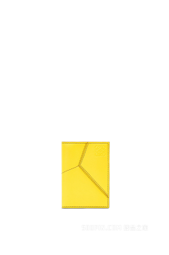 光滑牛皮革 Puzzle 缝线双折卡包