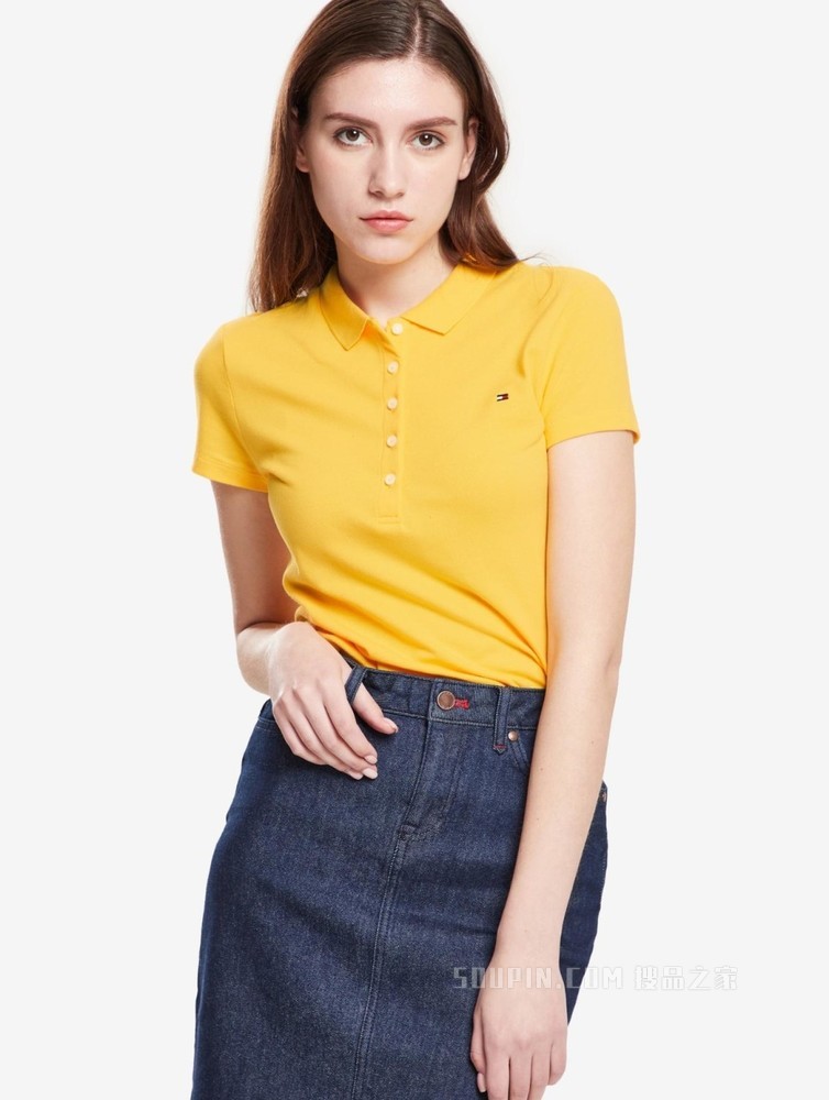 Tommy 春夏女装通勤珠地棉刺绣旗标翻领显瘦修身短袖POLO衫27947