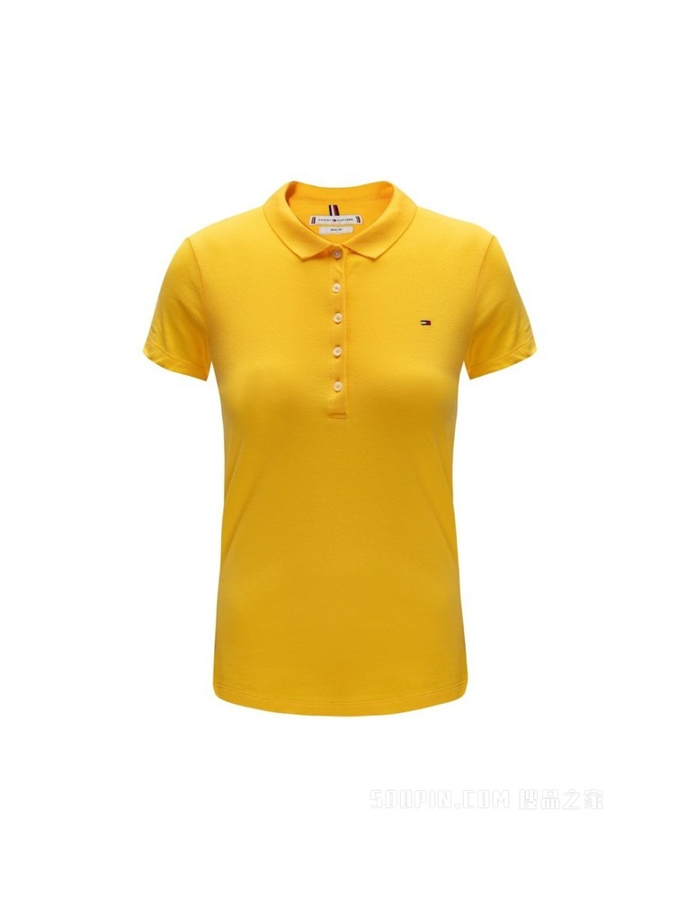 Tommy 春夏女装通勤珠地棉刺绣旗标翻领显瘦修身短袖POLO衫27947