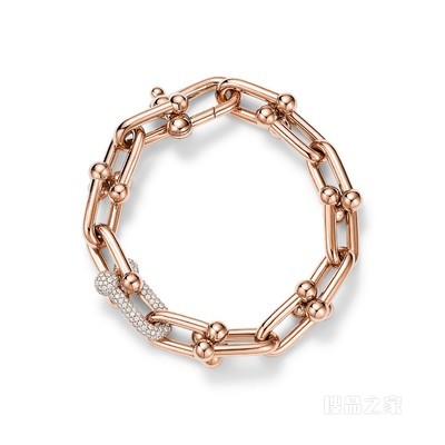 Tiffany HardWear 系列 18K 玫瑰金镶钻链环手链，小号。