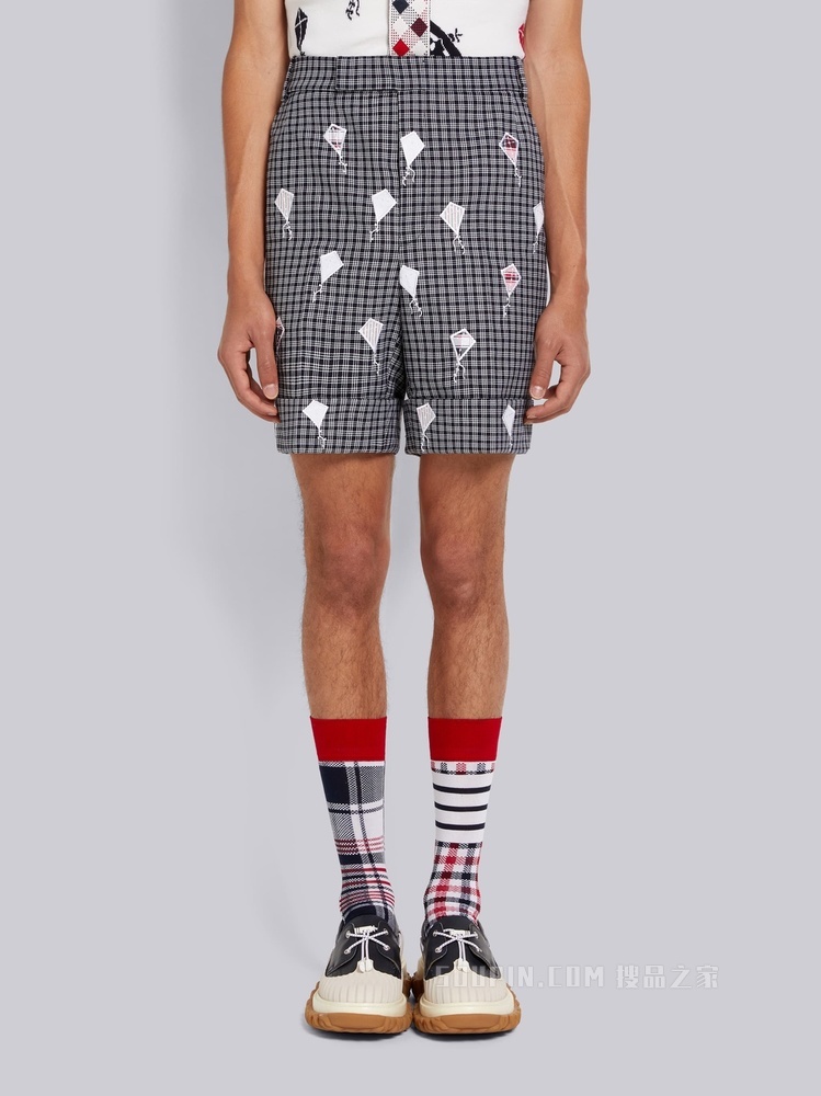 格纹刺绣短裤