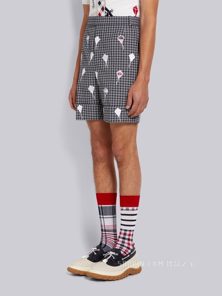 格纹刺绣短裤