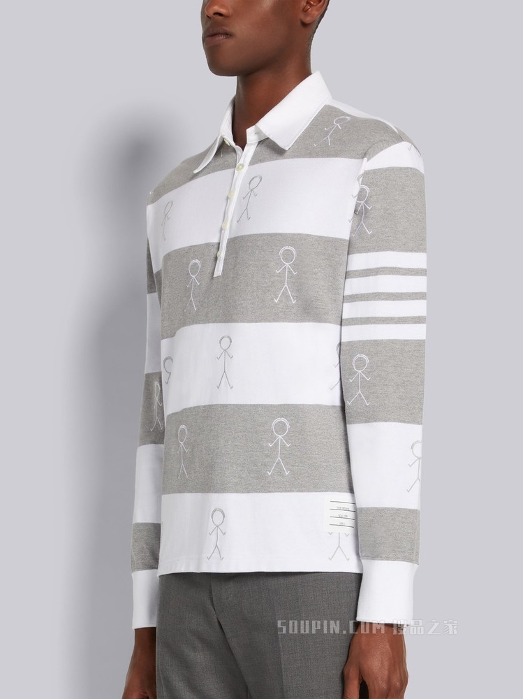 四条纹 MR. THOM 刺绣宽松长袖 POLO 衫