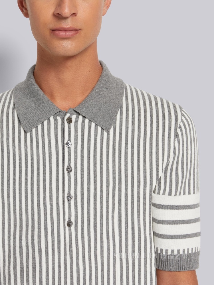 四条纹提花泡泡纱 POLO 衫