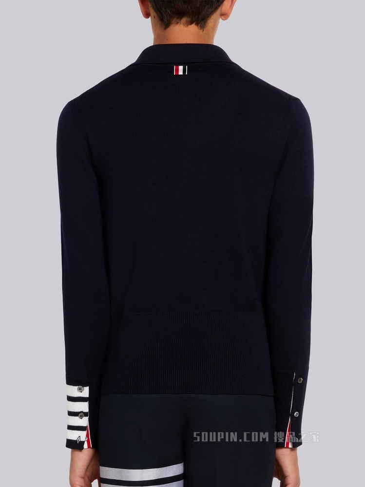 四条纹羊毛长袖 POLO 衫