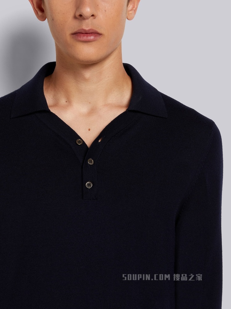 四条纹羊毛长袖 POLO 衫