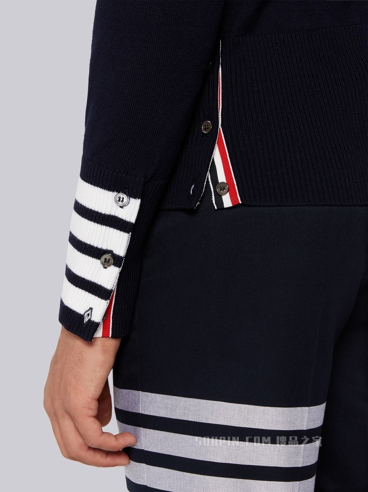 四条纹羊毛长袖 POLO 衫